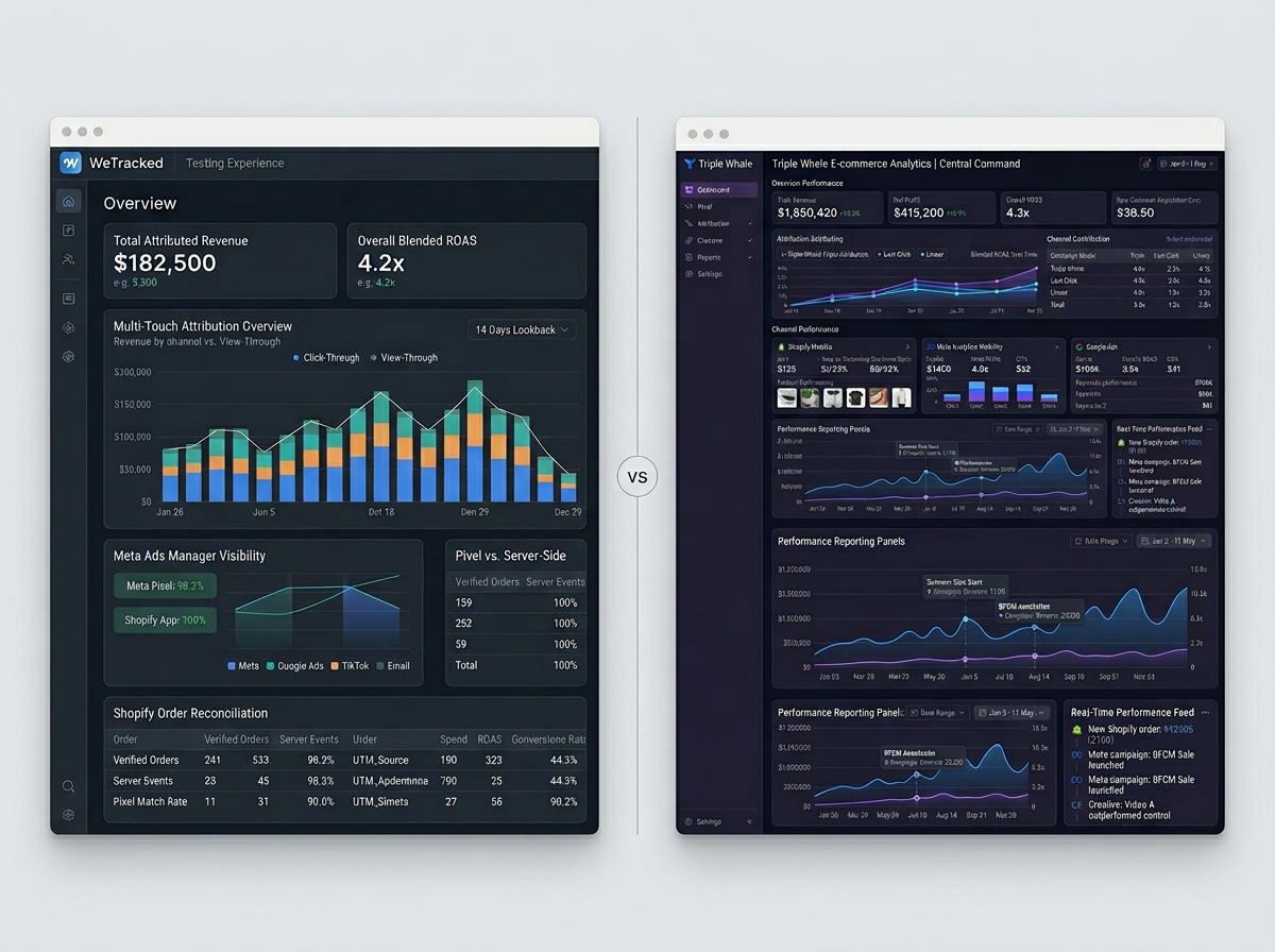WeTracked and Triple Whale reporting workflows compared