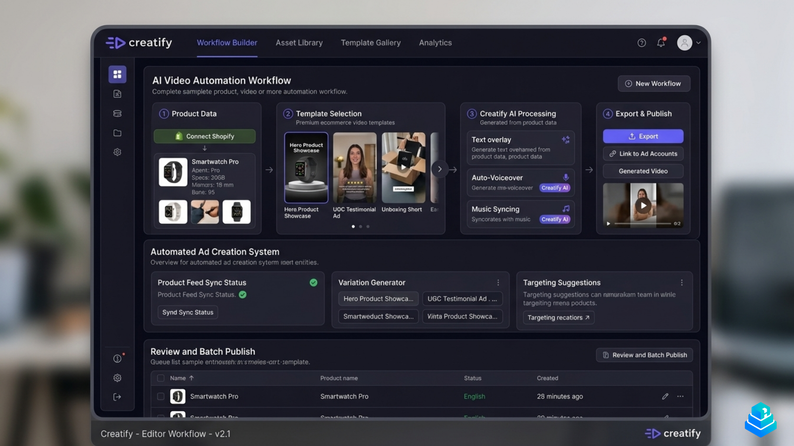 Creatify AI video editor showing script-to-video workflow